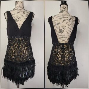 Sue Wong Black and Gold Mini Dress